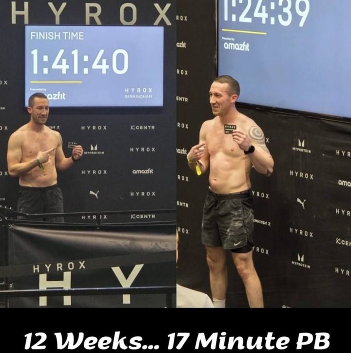 JDD client race finish times, a 17-minute PB after 12 weeks